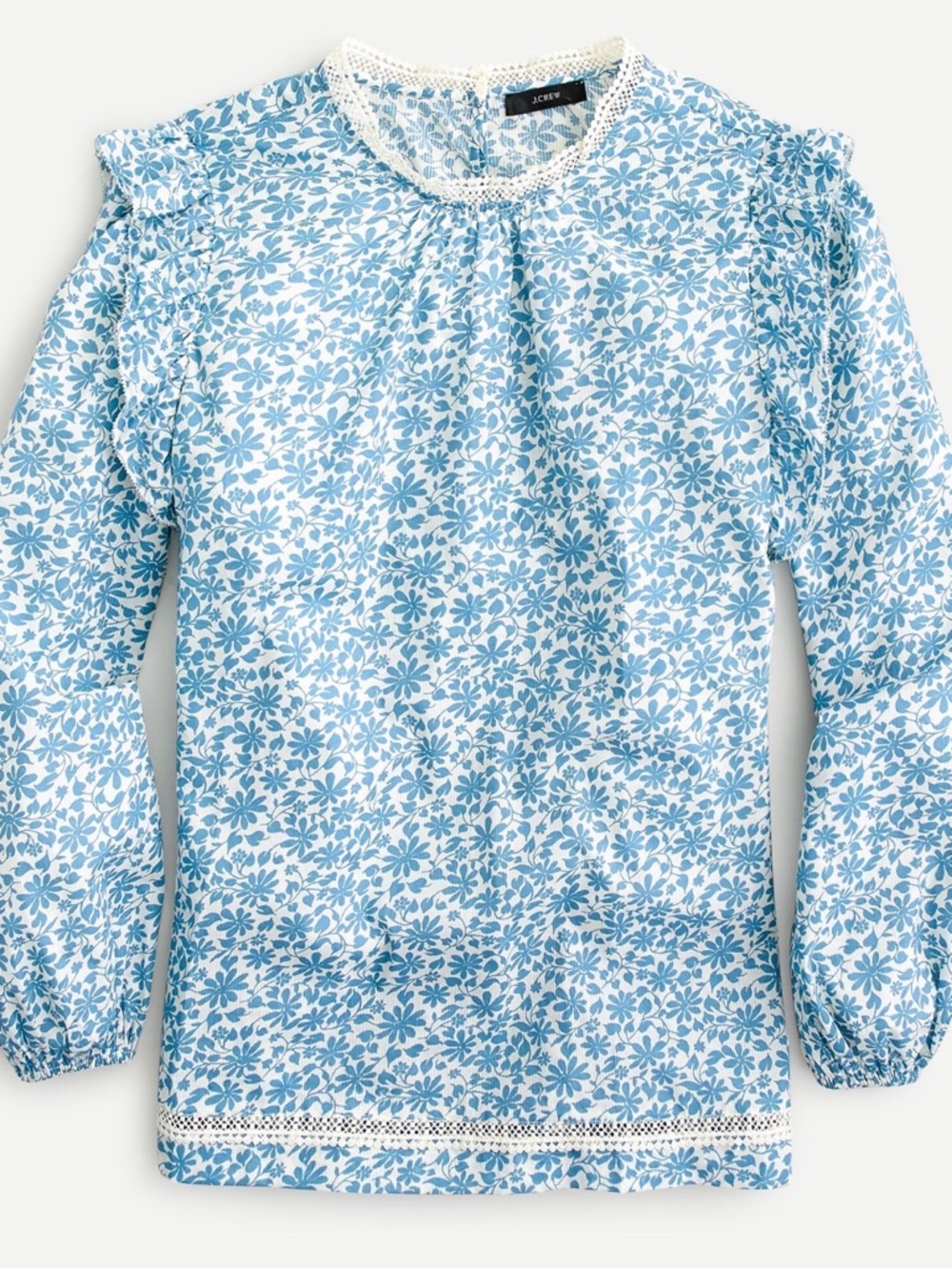 J. Crew Light Blue and White Floral Peasant Blouse